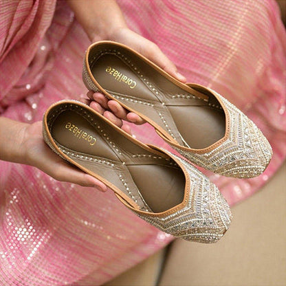 Coral Haze Women Beige Chamak Juttis