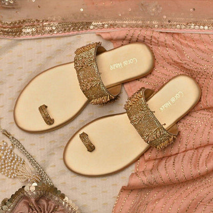 Coral Haze Kimaya Gold Kolhapuris