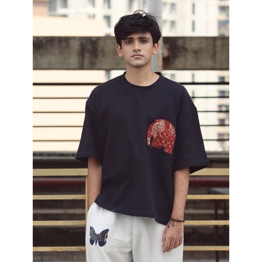 Culture Kraft Haathi Unisex Black Pure Cotton T-shirt