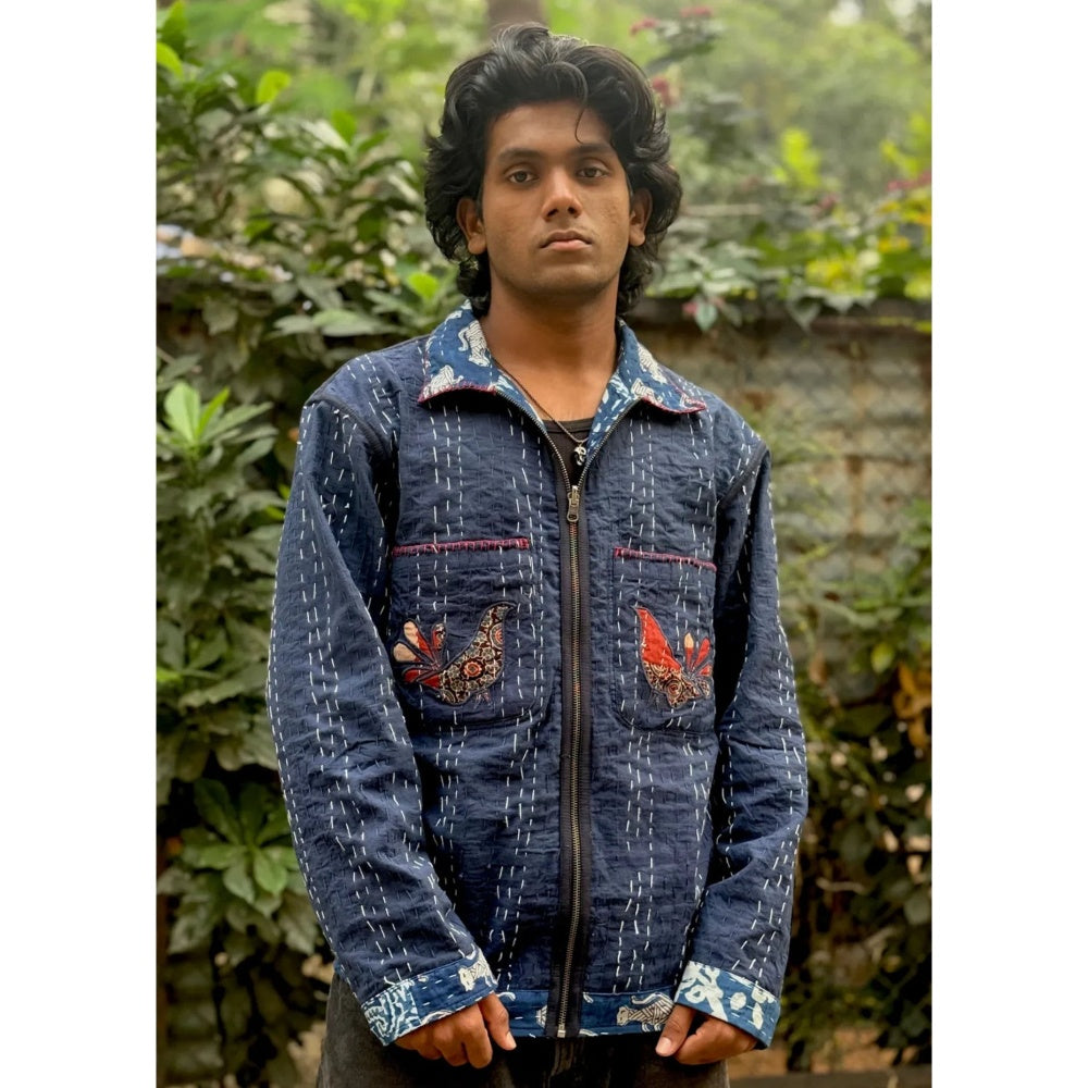 Culture Kraft Unsex Awara Reversible Navy Blue Pure Cotton Shacket- 02