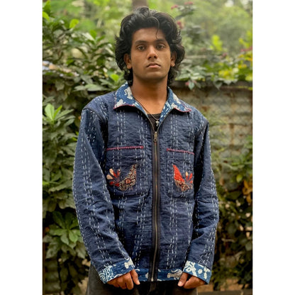 Culture Kraft Unsex Awara Reversible Navy Blue Pure Cotton Shacket- 02