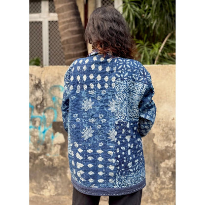 Culture Kraft Unsex Awara Reversible Navy Blue Pure Cotton Shacket- 02