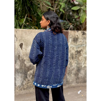 Culture Kraft Unsex Awara Reversible Navy Blue Pure Cotton Shacket- 02
