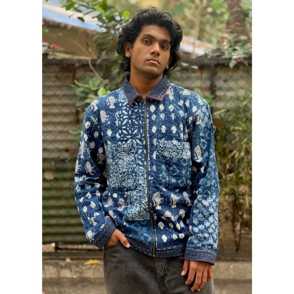 Culture Kraft Unsex Awara Reversible Navy Blue Pure Cotton Shacket- 02