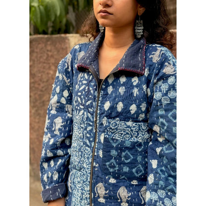Culture Kraft Unsex Awara Reversible Navy Blue Pure Cotton Shacket- 02