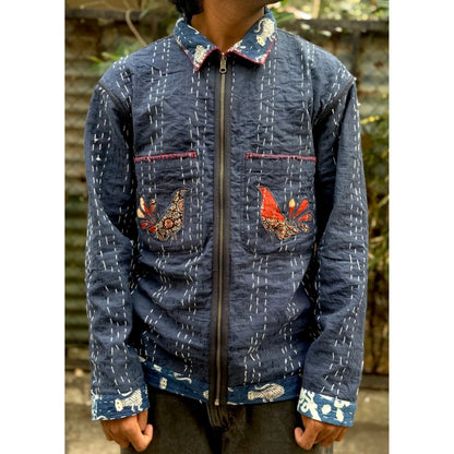 Culture Kraft Unsex Awara Reversible Navy Blue Pure Cotton Shacket- 02