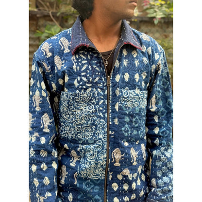 Culture Kraft Unsex Awara Reversible Navy Blue Pure Cotton Shacket- 02