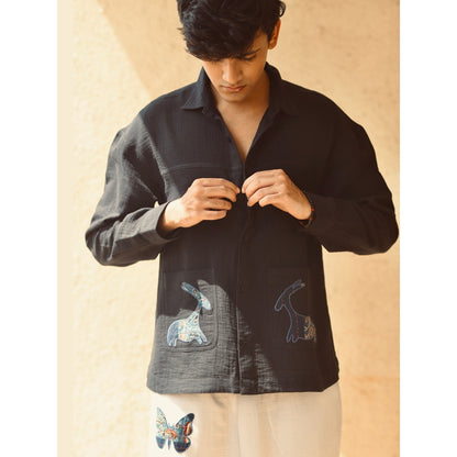Culture Kraft Mens Hiran Black Pure Cotton Shirt