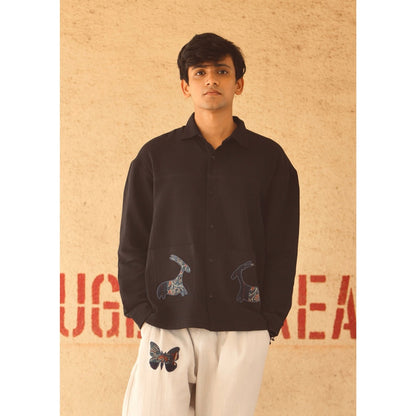 Culture Kraft Mens Hiran Black Pure Cotton Shirt
