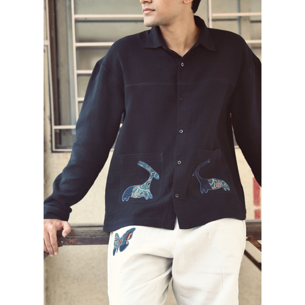 Culture Kraft Mens Hiran Black Pure Cotton Shirt