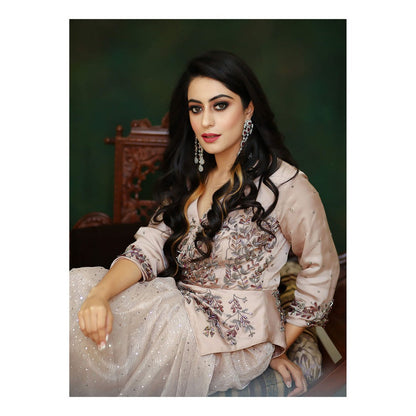 Daatri by meenakshi kakkar Pink Drape Skirt with Embroidered Peplum Top (Set of 2)