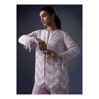 Daatri by meenakshi kakkar Pink Tassel Jacket with Flared Pants (Set of 2)