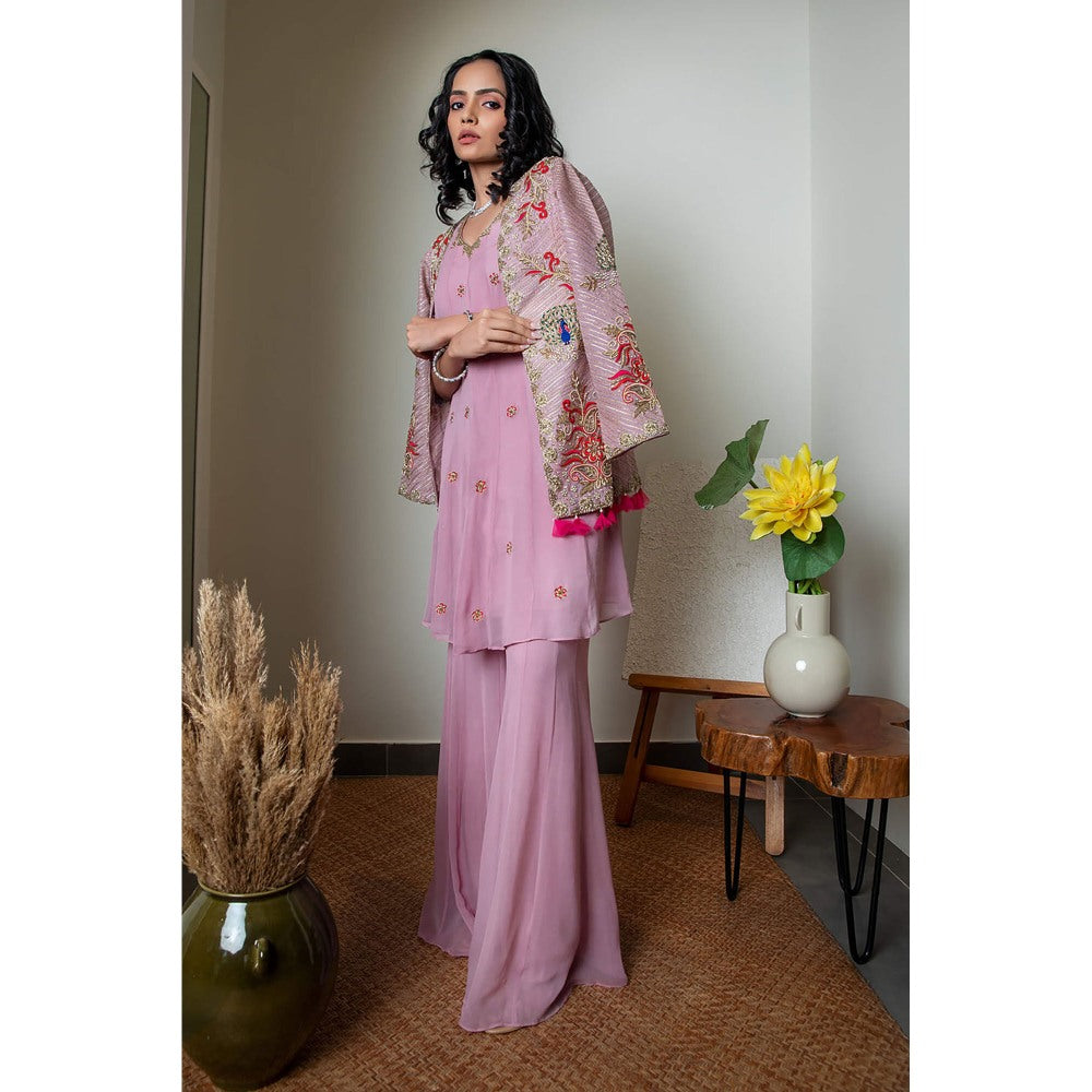 Daatri by meenakshi kakkar Pink Flare Pant with Jacket and Top (Set of 3)