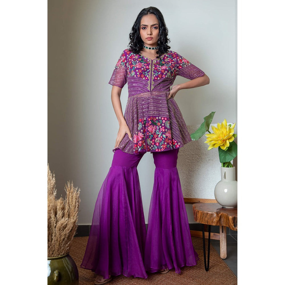 Daatri by meenakshi kakkar Purple Sharara with Peplum Top (Set of 2)
