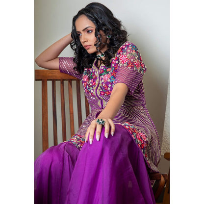 Daatri by meenakshi kakkar Purple Sharara with Peplum Top (Set of 2)