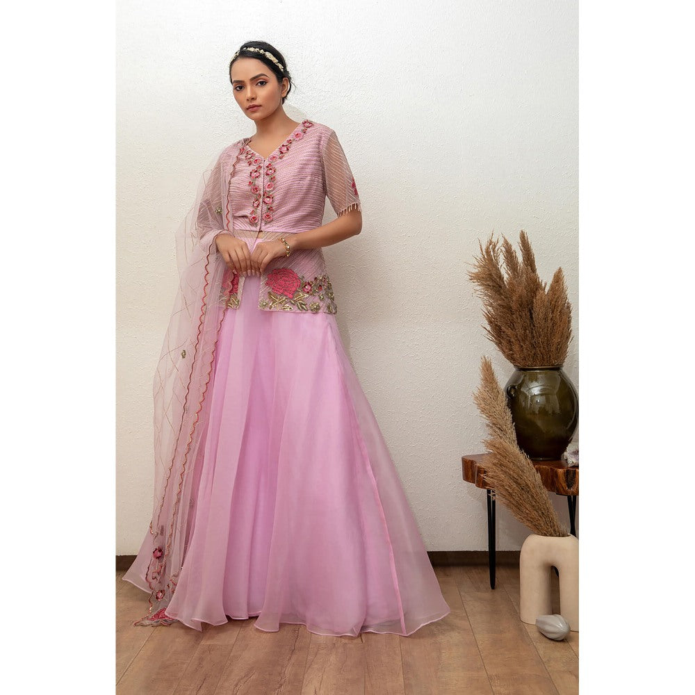 Daatri by meenakshi kakkar Pink Lehenga with Jacket and Dupatta (Set of 3)