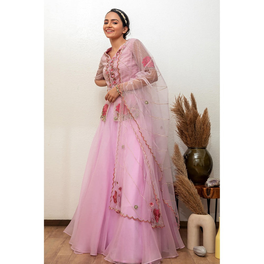 Daatri by meenakshi kakkar Pink Lehenga with Jacket and Dupatta (Set of 3)