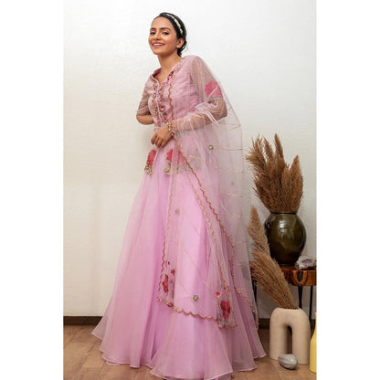 Daatri by meenakshi kakkar Pink Lehenga with Jacket and Dupatta (Set of 3)