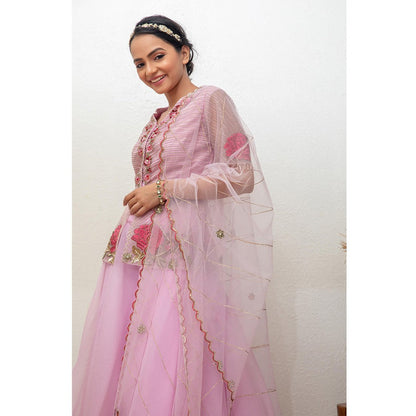 Daatri by meenakshi kakkar Pink Lehenga with Jacket and Dupatta (Set of 3)