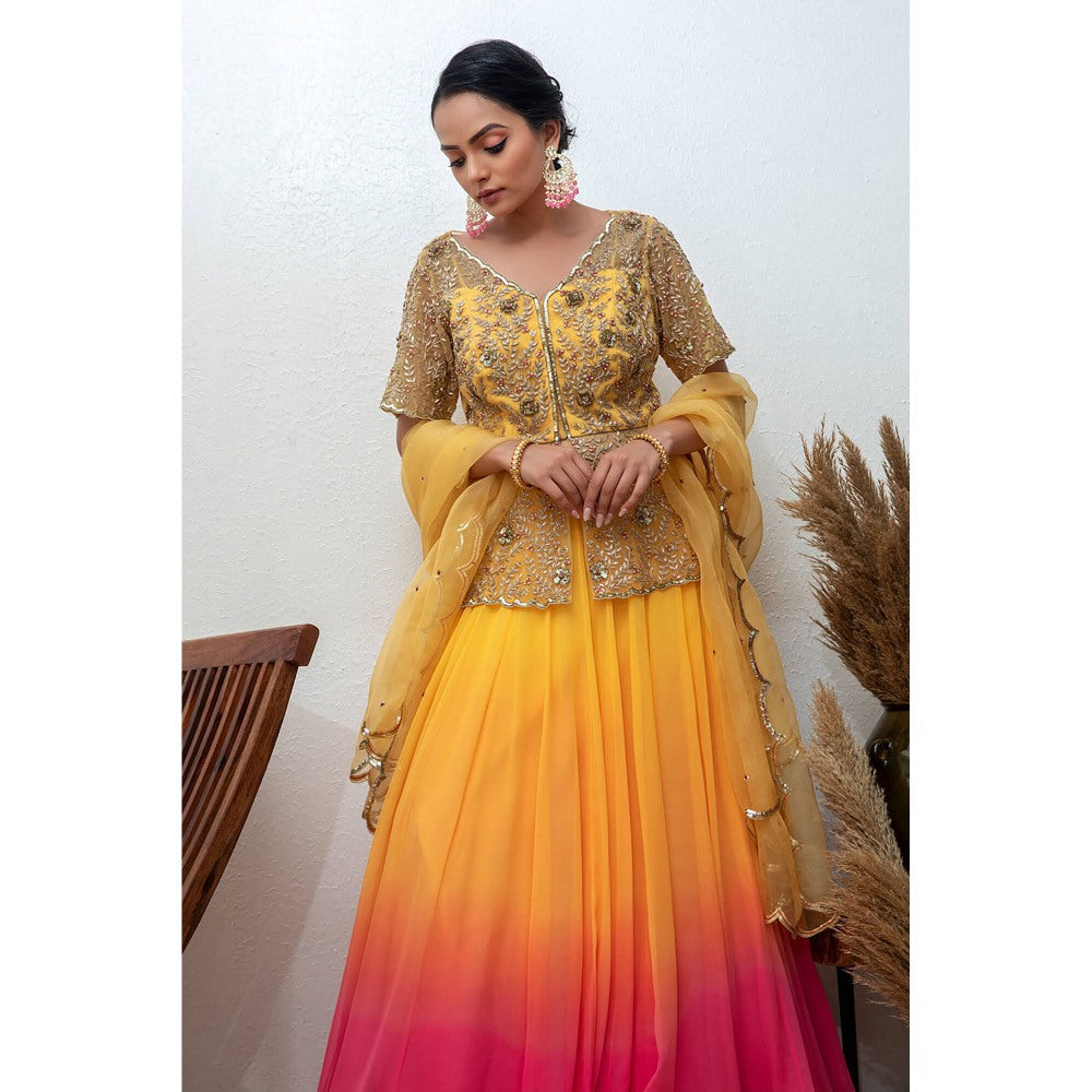 Daatri by meenakshi kakkar Yellow Lehnga with Jacket and Dupatta (Set of 3)