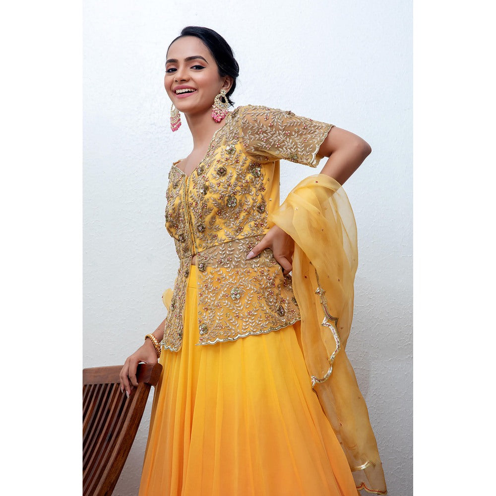 Daatri by meenakshi kakkar Yellow Lehnga with Jacket and Dupatta (Set of 3)