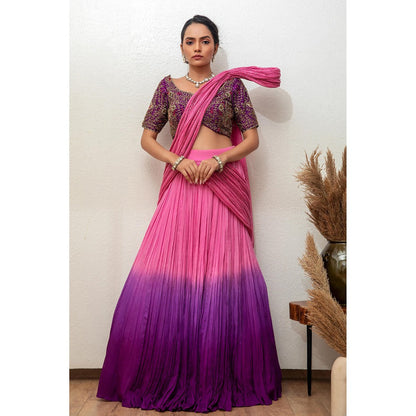 Daatri by meenakshi kakkar Purple Lehnga with Attached Dupatta and Blouse (Set of 2)
