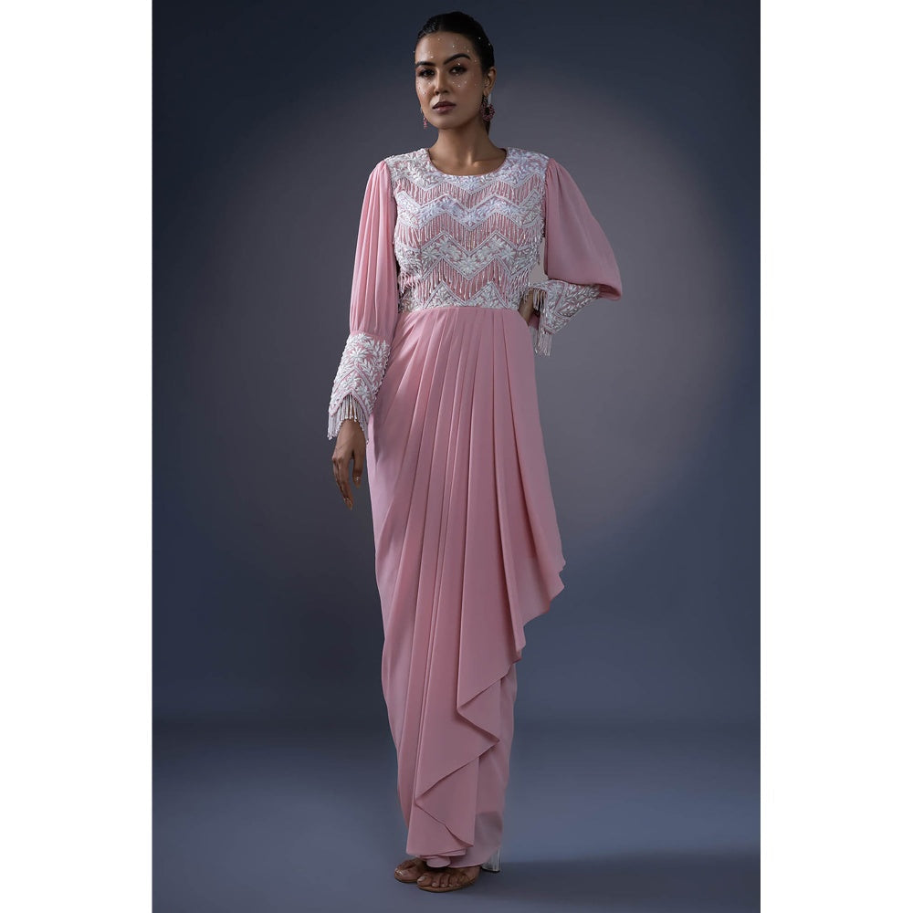 Daatri by meenakshi kakkar Pink Tassel Embroidered Drape Gown