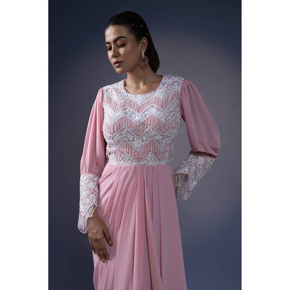 Daatri by meenakshi kakkar Pink Tassel Embroidered Drape Gown