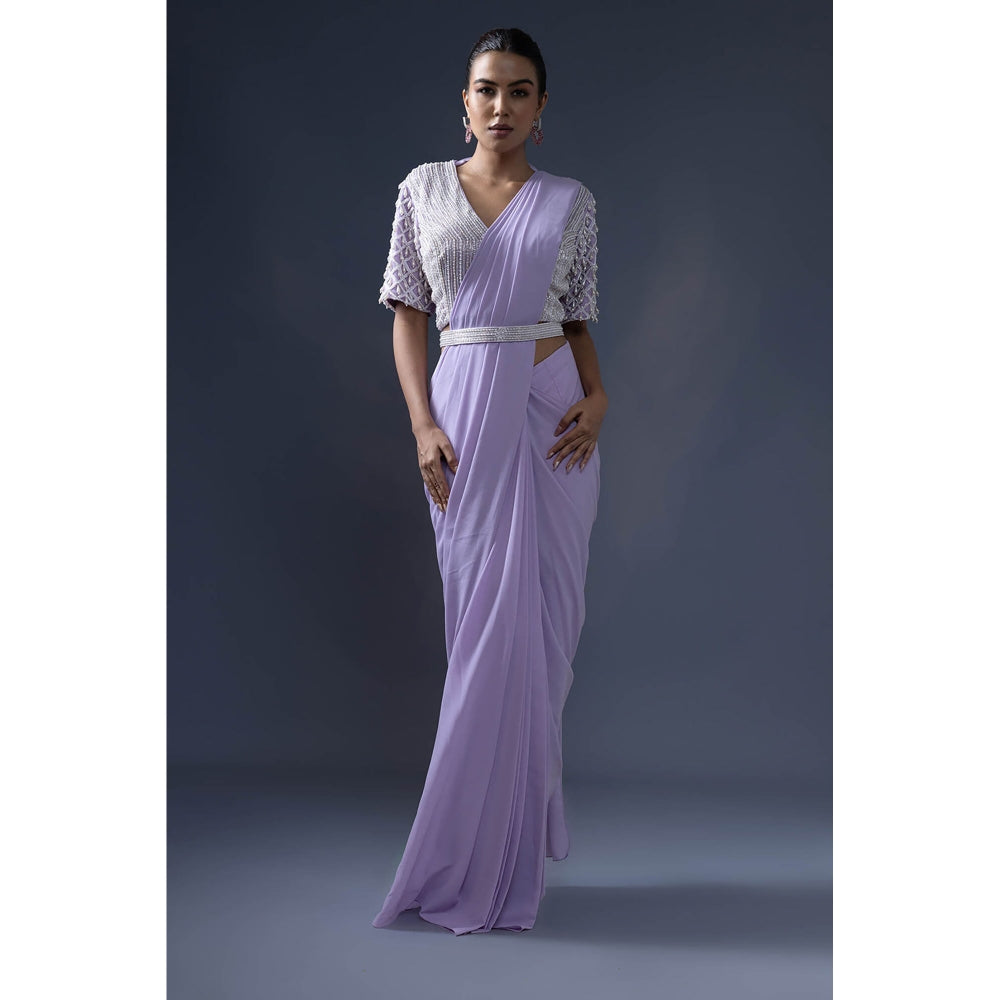 Daatri by meenakshi kakkar Pre Draped Lavender Saree With Embroidered Belt And Stitched Blouse