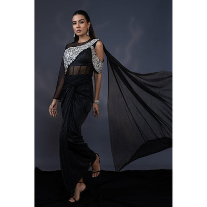 Daatri by meenakshi kakkar Drape Corset Black Gown Saree with Stitched Blouse