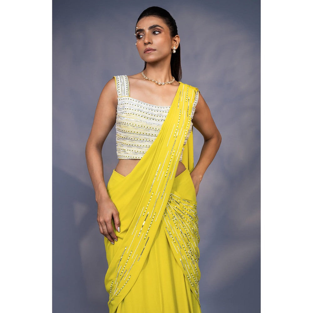 Daatri by meenakshi kakkar Pre Draped Yellow Kali Saree with Stitched Blouse