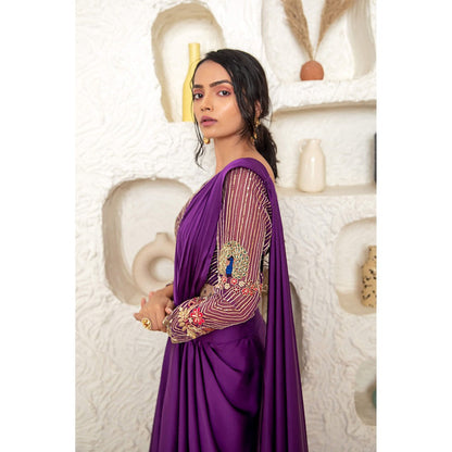 Daatri by meenakshi kakkar Drape Purple Saree with Stitched Blouse