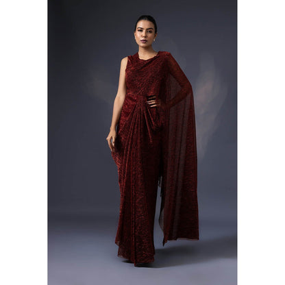Daatri by meenakshi kakkar Red Pre-Drape Saree with Stitched Blouse