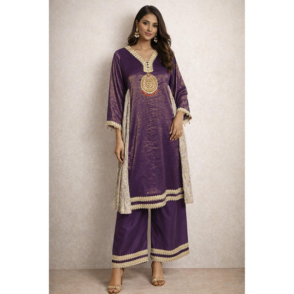 Daatri by meenakshi kakkar Purple Embroidered Pheran Kurta with Pant