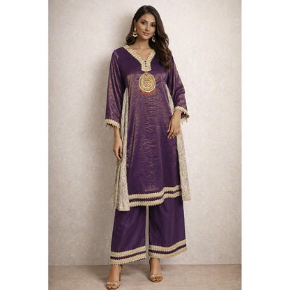 Daatri by meenakshi kakkar Purple Embroidered Pheran Kurta with Pant