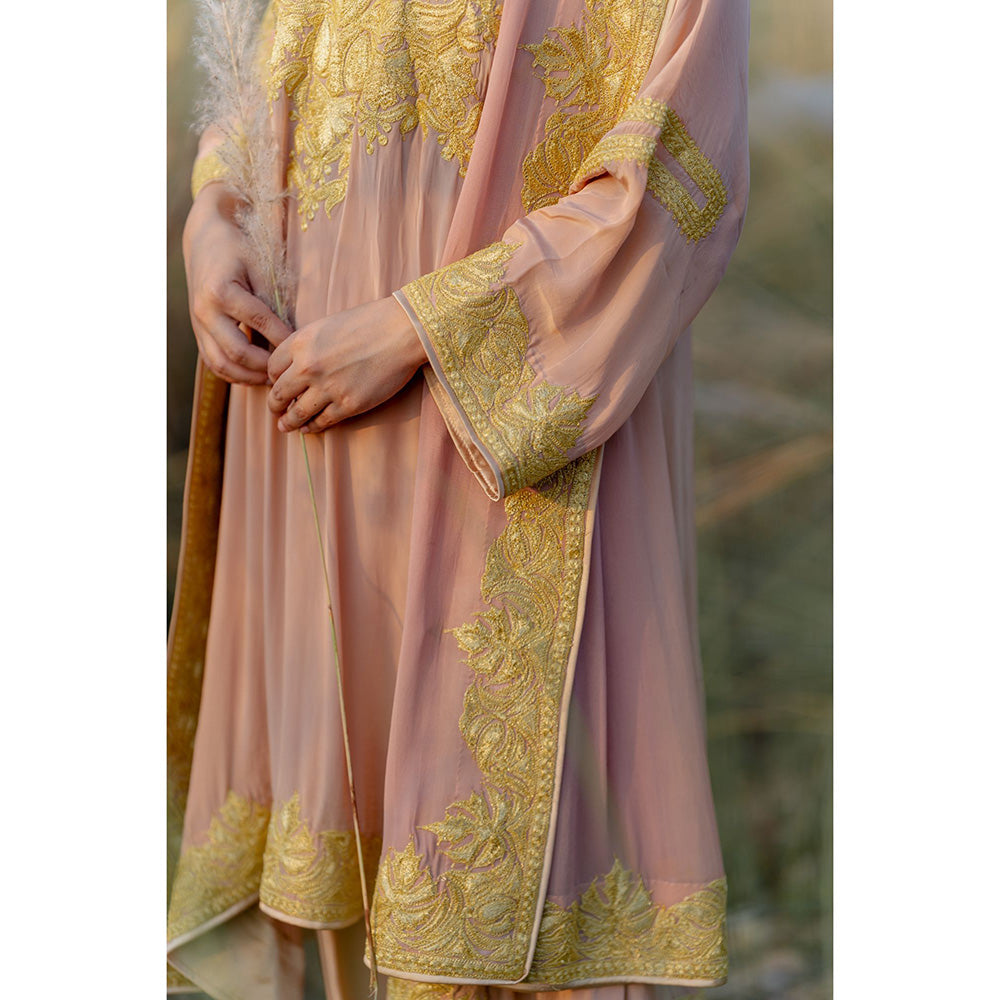 Daljit Sudan Pastel Pink Tilla Phiran Suit (Set of 3)