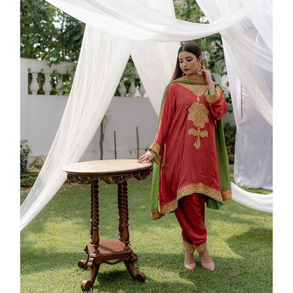 Daljit Sudan Coral Tilla Phiran Suit (Set of 3)