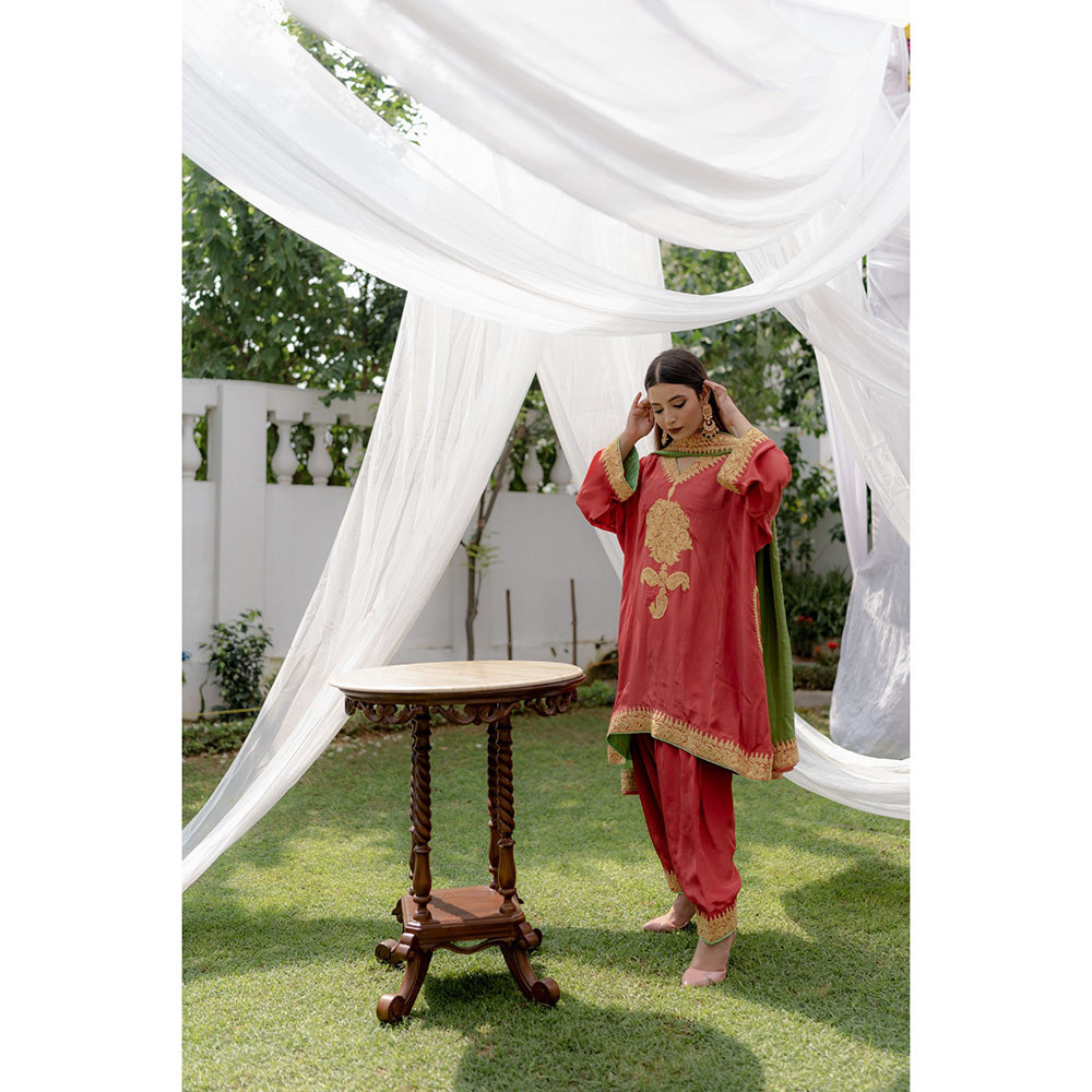 Daljit Sudan Coral Tilla Phiran Suit (Set of 3)