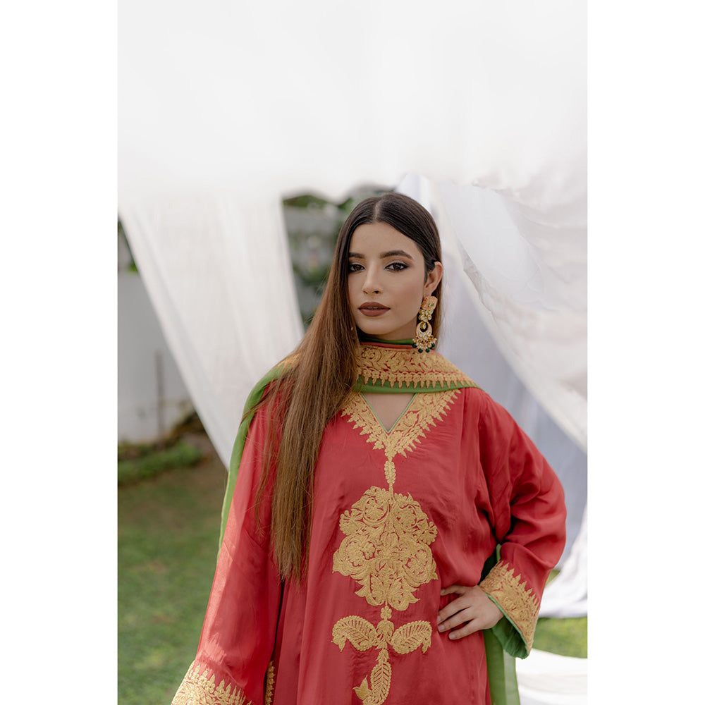 Daljit Sudan Coral Tilla Phiran Suit (Set of 3)