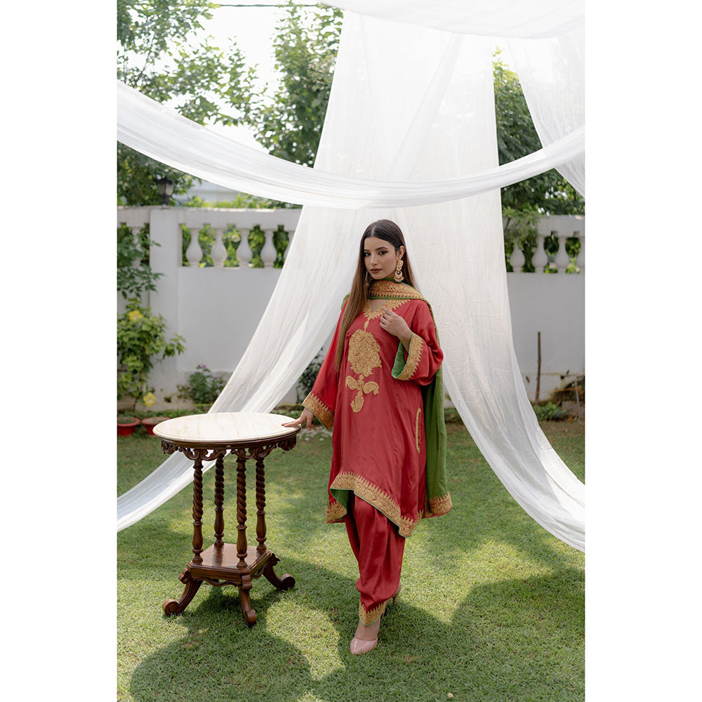 Daljit Sudan Coral Tilla Phiran Suit (Set of 3)