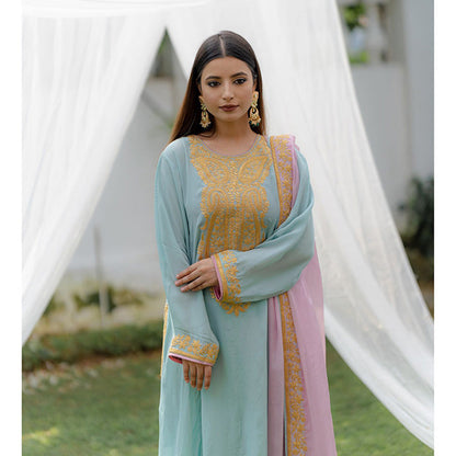 Daljit Sudan Pastel Blue Tilla Phiran Suit (Set of 3)