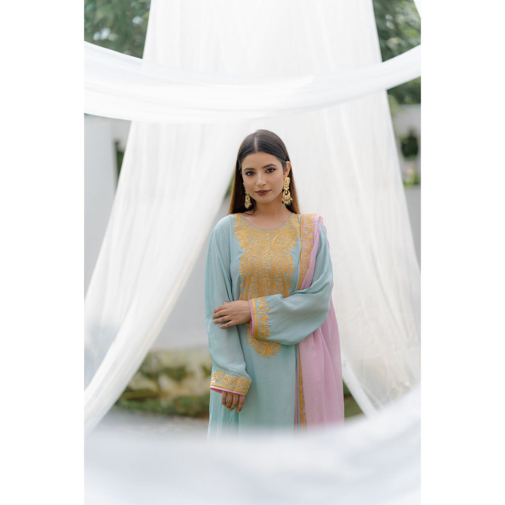 Daljit Sudan Pastel Blue Tilla Phiran Suit (Set of 3)