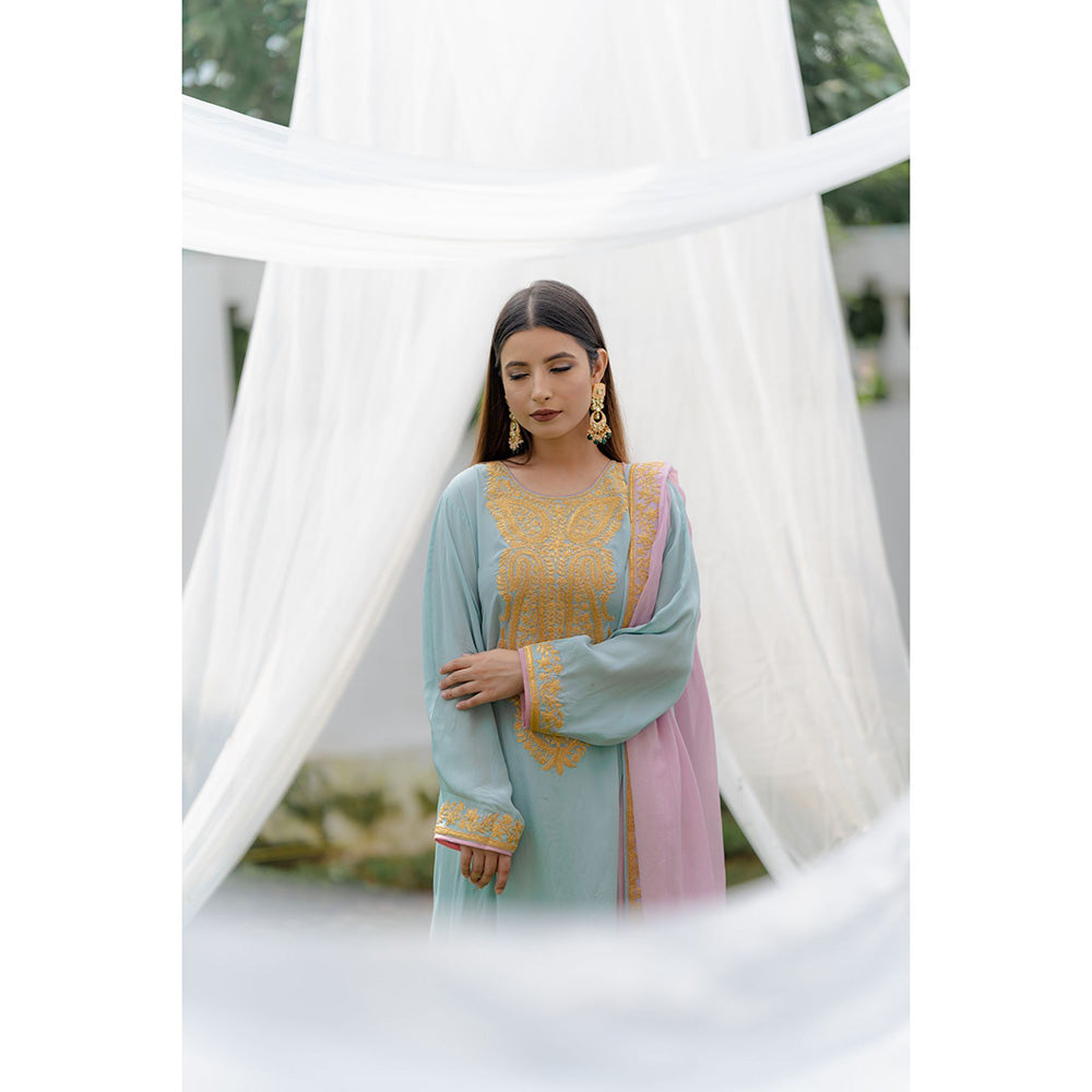 Daljit Sudan Pastel Blue Tilla Phiran Suit (Set of 3)