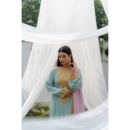 Daljit Sudan Pastel Blue Tilla Phiran Suit (Set of 3)