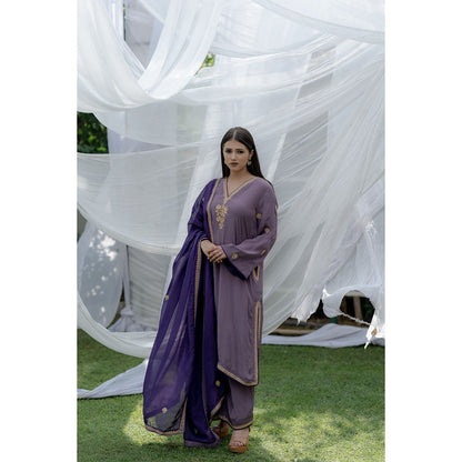 Daljit Sudan Purple Aari Tilla Suit (Set of 3)