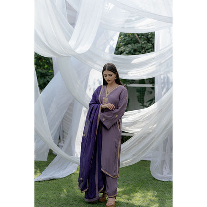 Daljit Sudan Purple Aari Tilla Suit (Set of 3)
