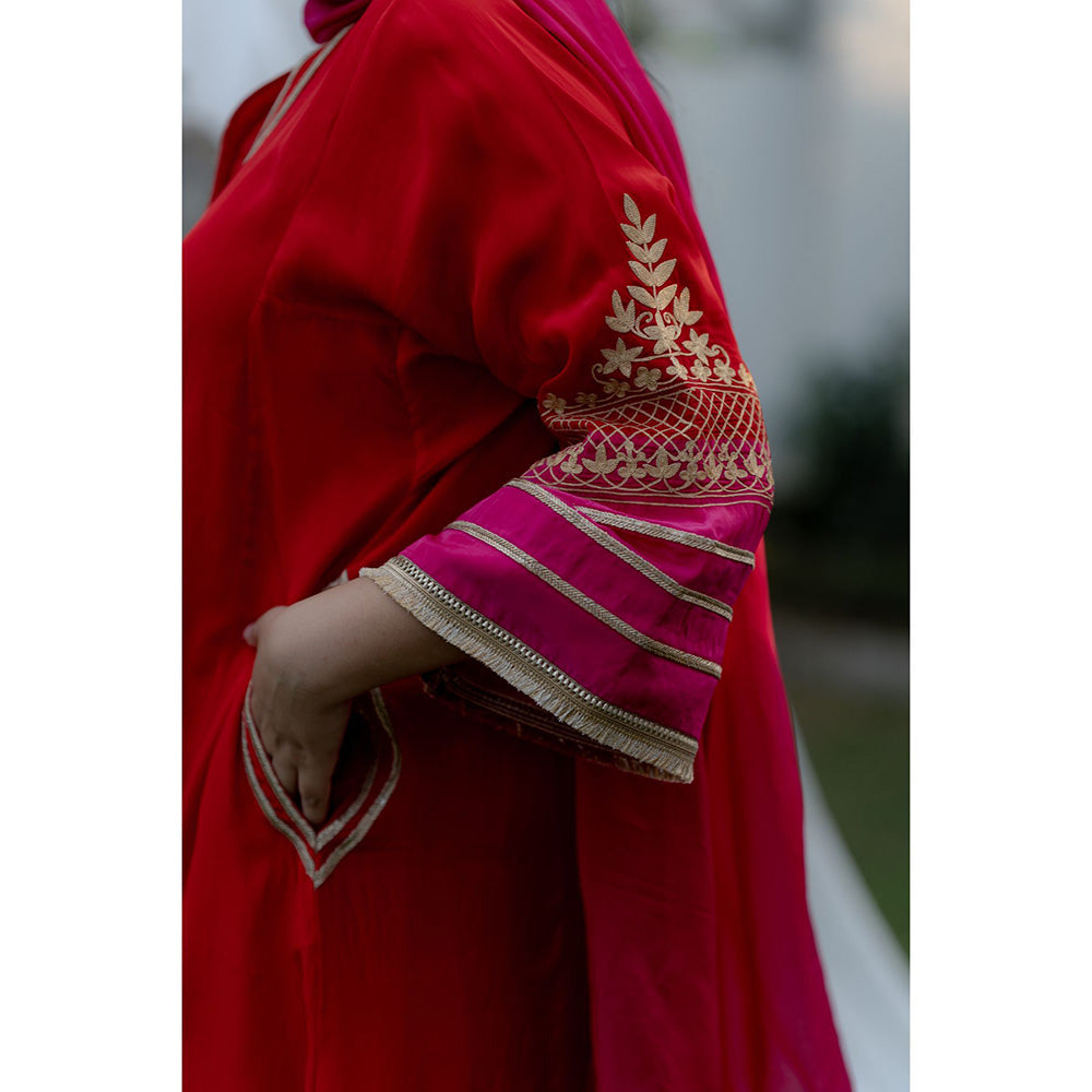 Daljit Sudan Red Magenta Crepe Aari Suit (Set of 3)