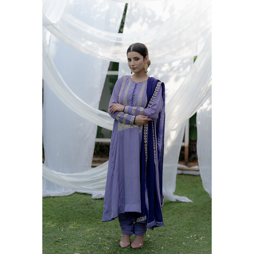 Daljit Sudan Purple Crepe Silver Tilla Suit (Set of 3)