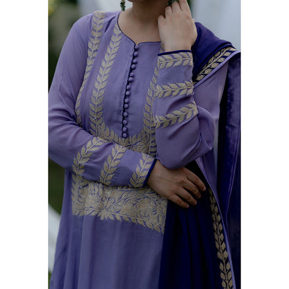 Daljit Sudan Purple Crepe Silver Tilla Suit (Set of 3)
