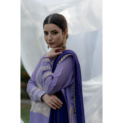 Daljit Sudan Purple Crepe Silver Tilla Suit (Set of 3)